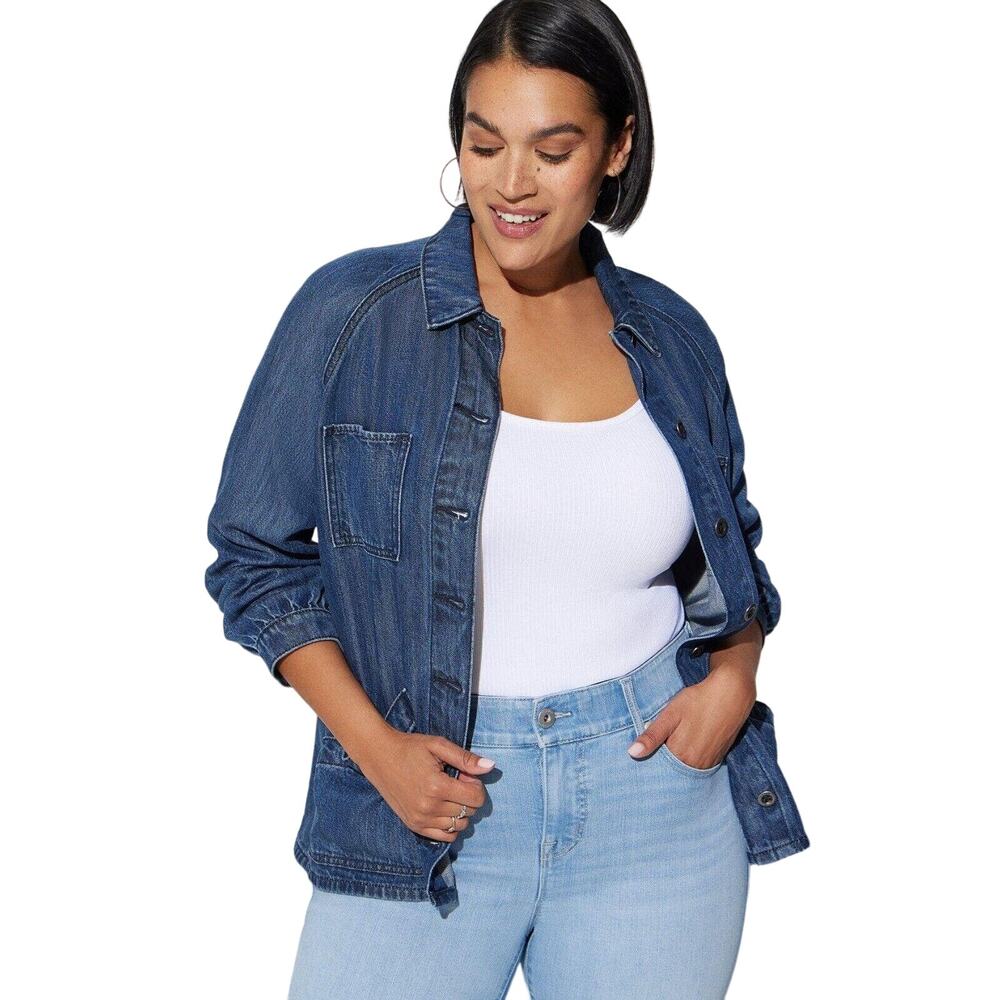 Torrid Womens Denim Chore Jacket Size 4X Blue Collared Cotton Lyocell Utility